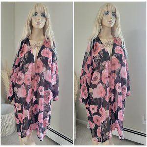 Floral chiffon kimono open cardigan swim suit cover up bohemian